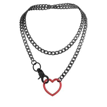 Imagem de Sacina Colar de corrente de coração preto e vermelho