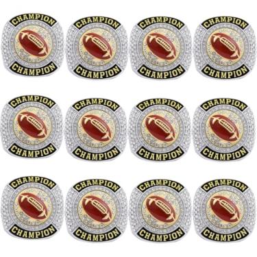 Imagem de CHXIXUE Pacote Com 12 Anéis De Campeão Futebol, Troféu Campeonato Para Presente Esportivo, Vencedor Da Liga Torneios (12 Anéis, Tamanho 8)