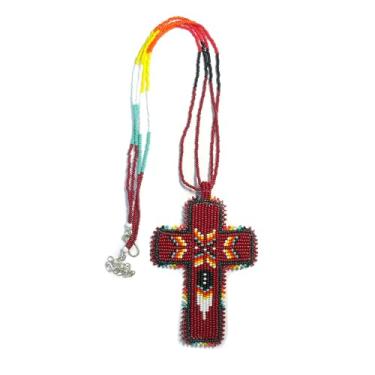 Imagem de Colar com medalhão de contas em camadas estilo nativo americano - Colar étnico tribal de contas de semente feito à mão MN-25-33, Free size, Vidro, Sem Pedra Preciosa