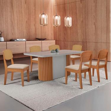 Imagem de Mesa de Jantar Aspen 180cm Tampo MDF Vidro com 6 Cadeiras Copper Premium Moderna Mobília