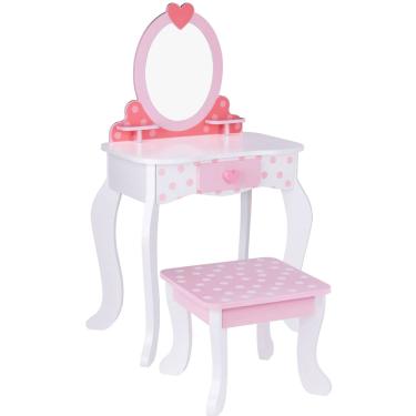 Imagem de Penteadeira Infantil com Espelho e Banqueta Madeira Rosa Tooky Toy