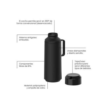 Imagem de Garrafa Térmica Tramontina Exata Preto Tampa Rosqueável 1 L, 1L, Preto