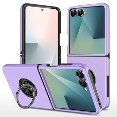 Imagem de HAOMRIYL Capa à prova de choque para Samsung Galaxy Z Flip 7, suporte de anel giratório de 360°, suporte fino, capa de sucção magnética para veículos, roxo, flip 7