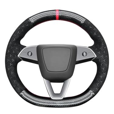 Imagem de MEWANT Capa de volante Athsuede em relevo de fibra de carbono PU brilhante DIY para Tesla Model Y Juniper Model 3 Highland