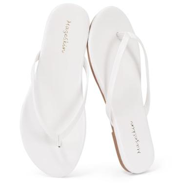 Imagem de mazeskin Chinelo feminino confortável de espuma viscoelástico elegante verão praia couro chinelo deslizante, Branco, 36
