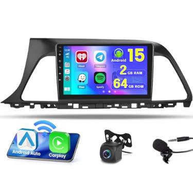 Imagem de Hikity 2 + 64 GB Android 13 Carplay estéreo para Hyundai Sonata 2015 2016 2017 com link de espelho automotivo sem fio Carplay Android, tela sensível ao toque, rádio GPS, WiFi, Bluetooth, FM RDS,