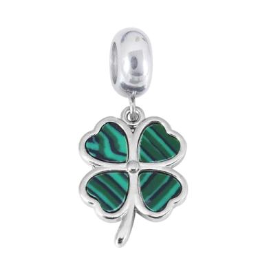 Imagem de BlingNuts Pingente de trevo de quatro folhas verde com contas de aniversário da sorte compatível com pulseiras Pandora, One Size, Aço inoxidável, Sem Pedra Preciosa