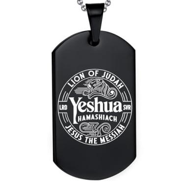 Imagem de DOMYUHAO Yeshua Hamashiach Jesus O Messias Dog Tag Colar Presentes para Homens Mulheres - Presentes de Pingente de Casamento Cristão Inoxidável Gravado Personalização, One size, Aço inoxidável, Sem