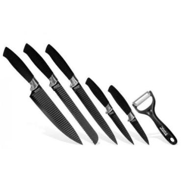 Imagem de Kit Facas 6 Pcs Aco Inox Churrasco Gourmet Pretas - Relet
