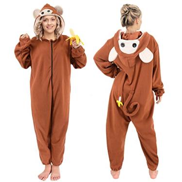 Imagem de Tao-Ge Macaco macacão adulto masculino feminino fantasia de macaco pijama animal terno para o Natal com acessórios engraçados banana, Marrom, M