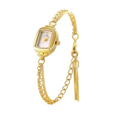 Imagem de Relógio feminino delicado prata ouro prata retângulo pérola mostrador borla relógio de quartzo ultra fino à prova d'água vestido feminino casual elegante analógico pulseira relógio de pulso, Dourado