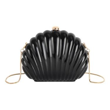 Imagem de Bolsa feminina Seashell Evening Bag Mermaid Chain Strap Clutch Shoulder Bag, P - preto