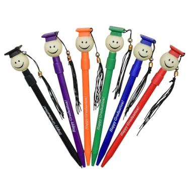 Imagem de Maydahui Caneta esferográfica retrátil para graduação, 30 peças, novidade de rosto feliz com borlas, tinta preta para estudantes escolares, lembrancinhas de festa de formatura, escritório, bacharelado