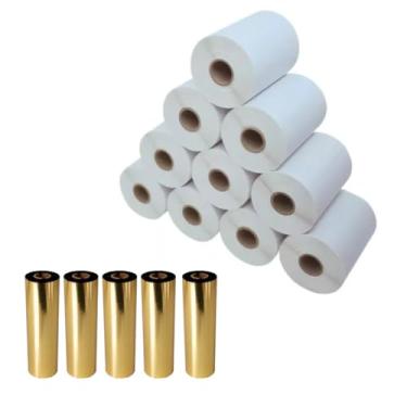 Imagem de Kit com 10 Rolos de Etiqueta Adesiva BOPP Fosco 100x150 + 5 Ribbons Misto