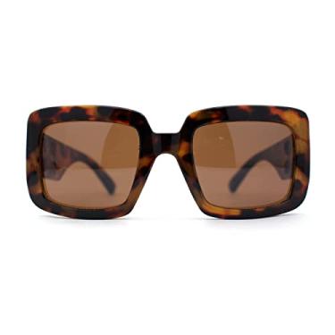Imagem de SA106 Óculos de sol femininos grandes retangulares de plástico Y2K Designer, Tartaruga - marrom, 5 5/8" (144mm) x 2 3/16" (55mm)