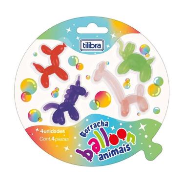 Imagem de Borracha colorido Balloon Animais com 4 unidades - Tilibra