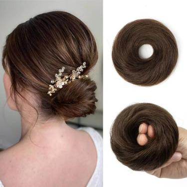 Imagem de Extensões de coque de cabelo FEIPRO Real Hair Elastic Dark Brown