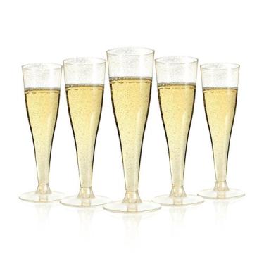 Imagem de Taças de champanhe Bestluck, pacote com 25, 130 ml, plástico dourado, 