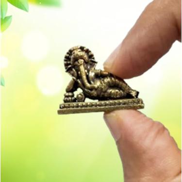 Imagem de Purpledip Ídolo de latão em miniatura raro dormindo/reclinado Ganesha, Avatar exclusivo de Ganapati: estátua colecionável com acabamento muito fino detalhado (12698Z13)