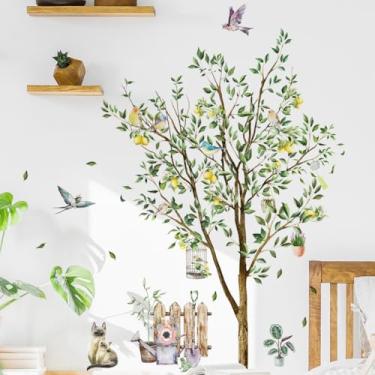 Imagem de ZARROUEA Adesivos de parede de limoeiro, folhas coloridas, flores, gaiola, adesivos de parede removíveis, adesivos de arte de parede, faça você mesmo, vinil, árvores verdes, decoração de casa para