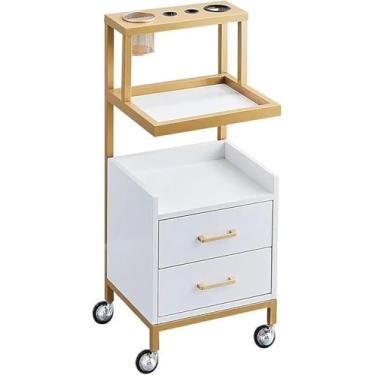 Imagem de Carrinho De Ferramentas De Armazenamento De Salão De Cabeleireiro Com 2 Gavetas E Porta-ferramentas Carrinho De Salão Gaveta Móveis De Salão De Barbeiro Carrinho De Beleza Multiuso, Bianco