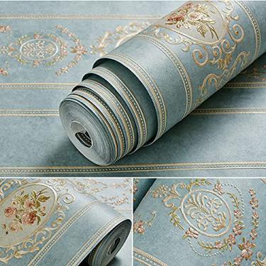 Imagem de Papel de parede autoadesivo não tecido estilo europeu simples 3D em relevo adamascado versão AB papel de parede sala de estar quarto cabeceira TV fundo parede 21 polegadas Wx236,22 C descascar e colar (safira, azul B)