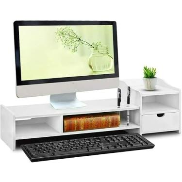 Imagem de Suporte de monitor, prateleira de computador portátil com gaveta organizadora (branco)
