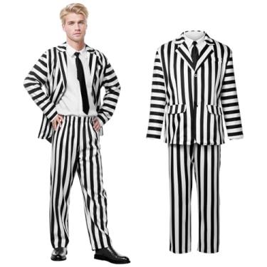 Imagem de DreamJ Terno listrado preto e branco, fantasias assustadoras para casais de Halloween para mulheres, homens, filmes de terror e Halloween (homens, M)