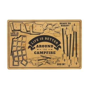 Imagem de Farberware Tábua de fogueira com alças embutidas, tábua de corte de cozinha reversível para entretenimento e preparação de refeições, placa decorativa de madeira, 30,5 x 45,7 cm, bambu