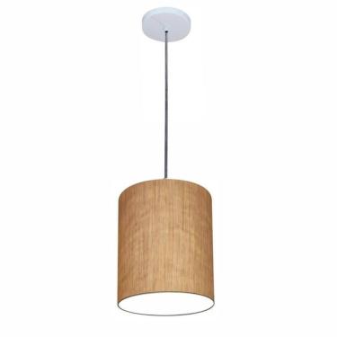 Imagem de Lustre Luminária Pendente Vivare Free Lux Pe-4103br Cúpula Em Tecido 15x20cm Palha Canopla Branca E Fio Cristal