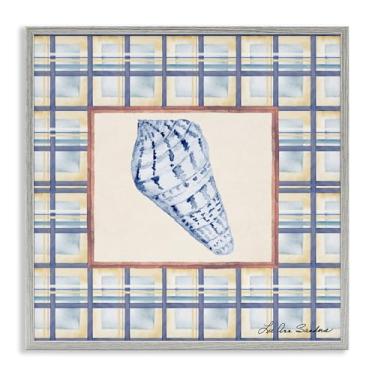 Imagem de Stupell Industries Arte giclée emoldurada Sea Treasures on Plaid Grey, design de Lee Ann Sanders, 12 x 12