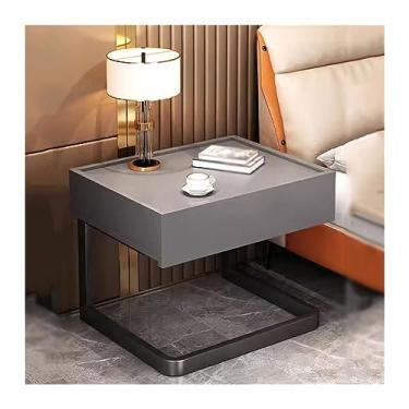 Imagem de GRFIT Mesa de cabeceira simples pequena mesa de cabeceira moldura de quarto mesa de cabeceira de madeira maciça armazenamento simples móveis de cabeceira cor sólida com gavetas mesa de cabeceira (cor
