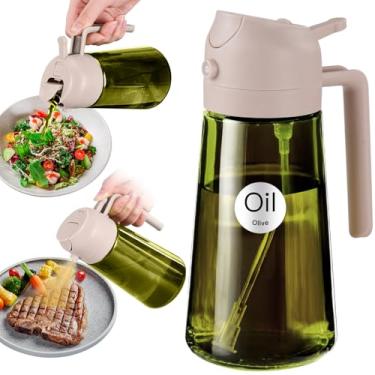 Imagem de YARRAMATE Pulverizador de óleo escuro com bloqueio de luz de 470 ml para cozinhar, frasco dispensador de azeite de oliva 2 em 1 para cozinha, garrafa de óleo de vidro verde escuro, névoa de óleo de