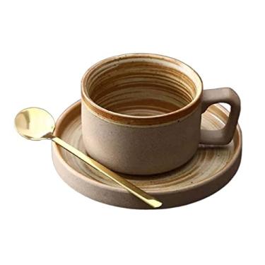 Imagem de Caneca estilo vintage xícara de café de alta qualidade requintado chá da tarde italiano xícara de cerâmica com prato e colher xícara de café com latte caneca de café