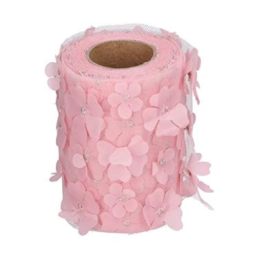 Imagem de Zerodis Rolos de Tule de Flores Rolos de Tule de Flores de Brilhantes de Poliéster de 8 Cm X 10yd de Brilhantes de de Fita Decorativa para Saia de Casamento Saia de balé (Rosa)