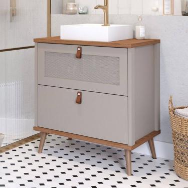 Imagem de Armário de Banheiro Veneto 80cm 1 Porta e 1 Gaveta 100% Mdf Cappuccino/Freijó - Mgm Móveis