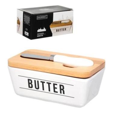 Imagem de Manteigueira Porta Manteiga Haukskraft 400ml Branca Cerâmica Branco - 