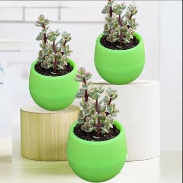 Imagem de 3 peças mini vasos de flores cor doce vaso de plástico redondo com orifícios de drenagem, suculentas, jardim, decoração de escritório em casa (verde)