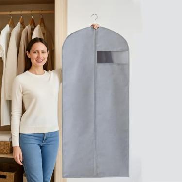 Imagem de Bolsas sociais para vestidos, bolsas de vestuário para pendurar roupas, capa com janela transparente para camisas, ternos, casacos, jaquetas, malhas, cinza, 109 cm, pacote com 2