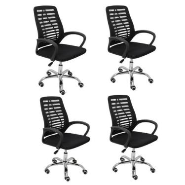 Imagem de Kit Cadeiras Escritório Atendimento Preta Base Giratória Material Do E