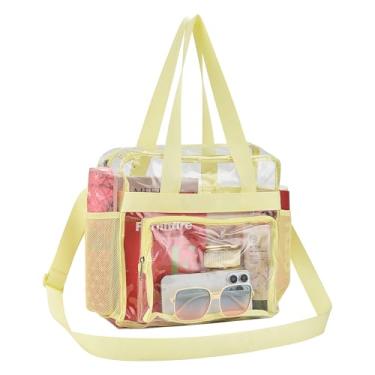 Imagem de Busiuw Bolsa transparente para eventos de estádio 30 x 30 x 15 cm, bolsa transparente com alças reforçadas e bolso frontal para estádio, trabalho, viagens e eventos esportivos (Amarela)