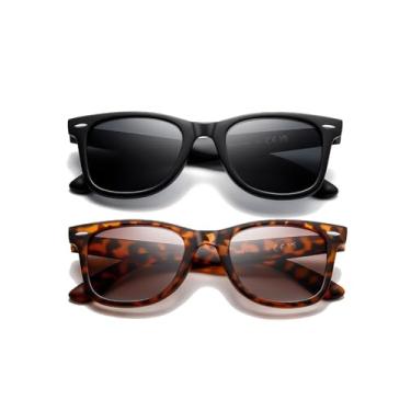 Imagem de (Pacote com 2) Óculos de sol clássicos polarizados para mulheres e homens, óculos de sol retrô modernos, Preto cinza + carapaça de tartaruga marrom