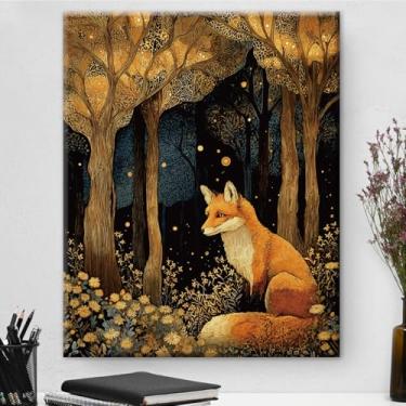 Imagem de Arte de parede botânica de raposa vermelha vintage emoldurada - Decoração de parede com flores escuras Academia para quarto, quarto, casa 20 x 25 cm