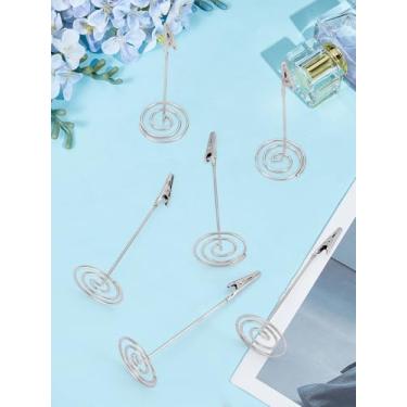 Imagem de 6 suportes para cartões Iron Place, 4 x 12 cm Platinum Crocodile em forma de boca, suportes de mesa centrais modernos com base de fundição pesada para fotos placas de comida