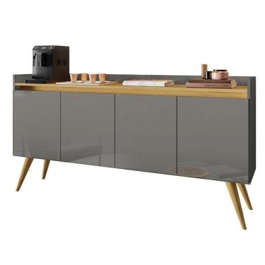Imagem de Aparador Buffet Sala Gold 4 Portas Com Pés De Madeira Maciça Cinza-mel Cinza-mel