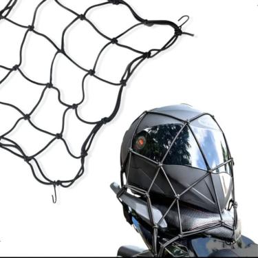 Imagem de Rede Elástica Aranha Para Capacete e Bagageiro De Moto 30x30cm Com Ganchos – Redinha Preta Ideal Para Baú e Cargas