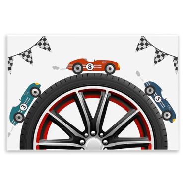 Imagem de Stupell Industries Arte de placa de parede Racing Around Wheel, design de Christine Simpson Art, 25 x 38 cm