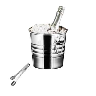 Imagem de Balde de gelo de aço inoxidável bicamada preservação do calor isolamento frio bonito KTV champanhe vinho tinto cerveja gelo bloco de gelo balde comercial (prata, P)