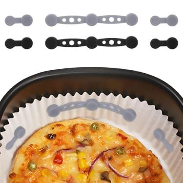 Imagem de 2 Conjuntos Fivela Magnética de Silicone para Fritadeira a Ar, Suporte Forros Papel Fritadeira a ar Manter os Forros no Lugar para Resistência ao Calor e Prevenção Queimaduras Papel (Preto, Cinza)