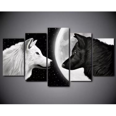 Imagem de Kit quadro decorativo 5 peças 95x60cm Lobo Albino E Lobo Negro